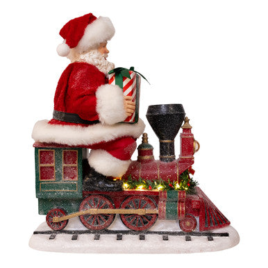 Kurt Adler 10.5" Fabriché Battery Operated Santa On Light-Up Train