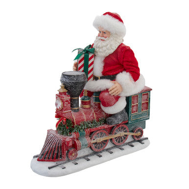 Kurt Adler 10.5" Fabriché Battery Operated Santa On Light-Up Train
