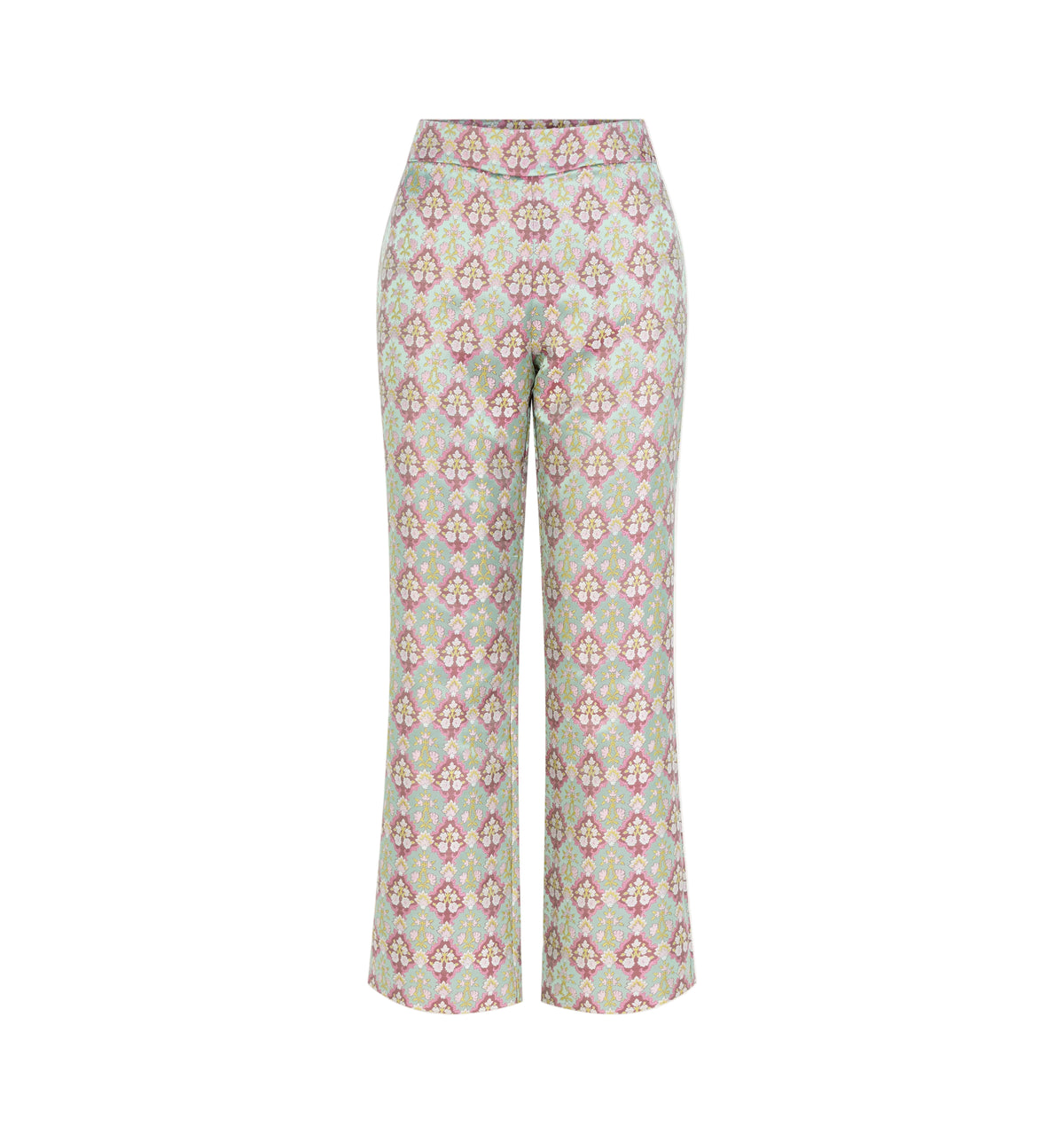 The Annina Pant in Brocade Diamond Block Berry/Green