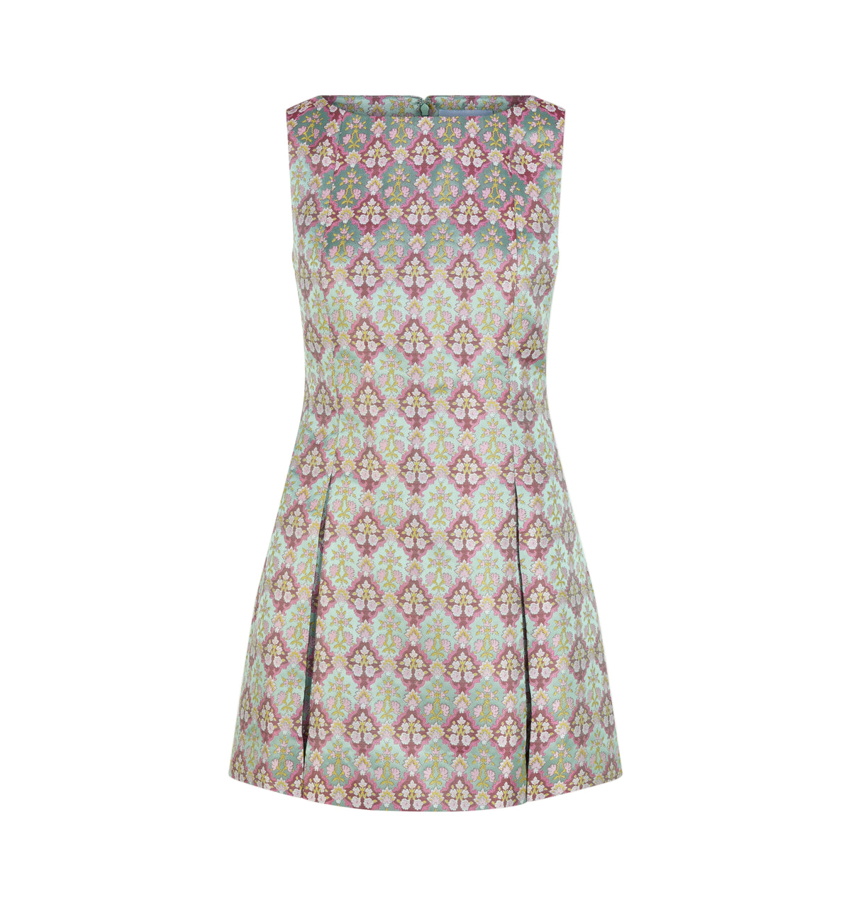 The Shayla Dress in Brocade Diamond Block Berry/Green