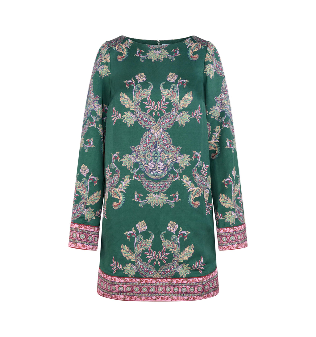 The Long Sleeve Viola Dress in Windsor Paisley Emerald Green