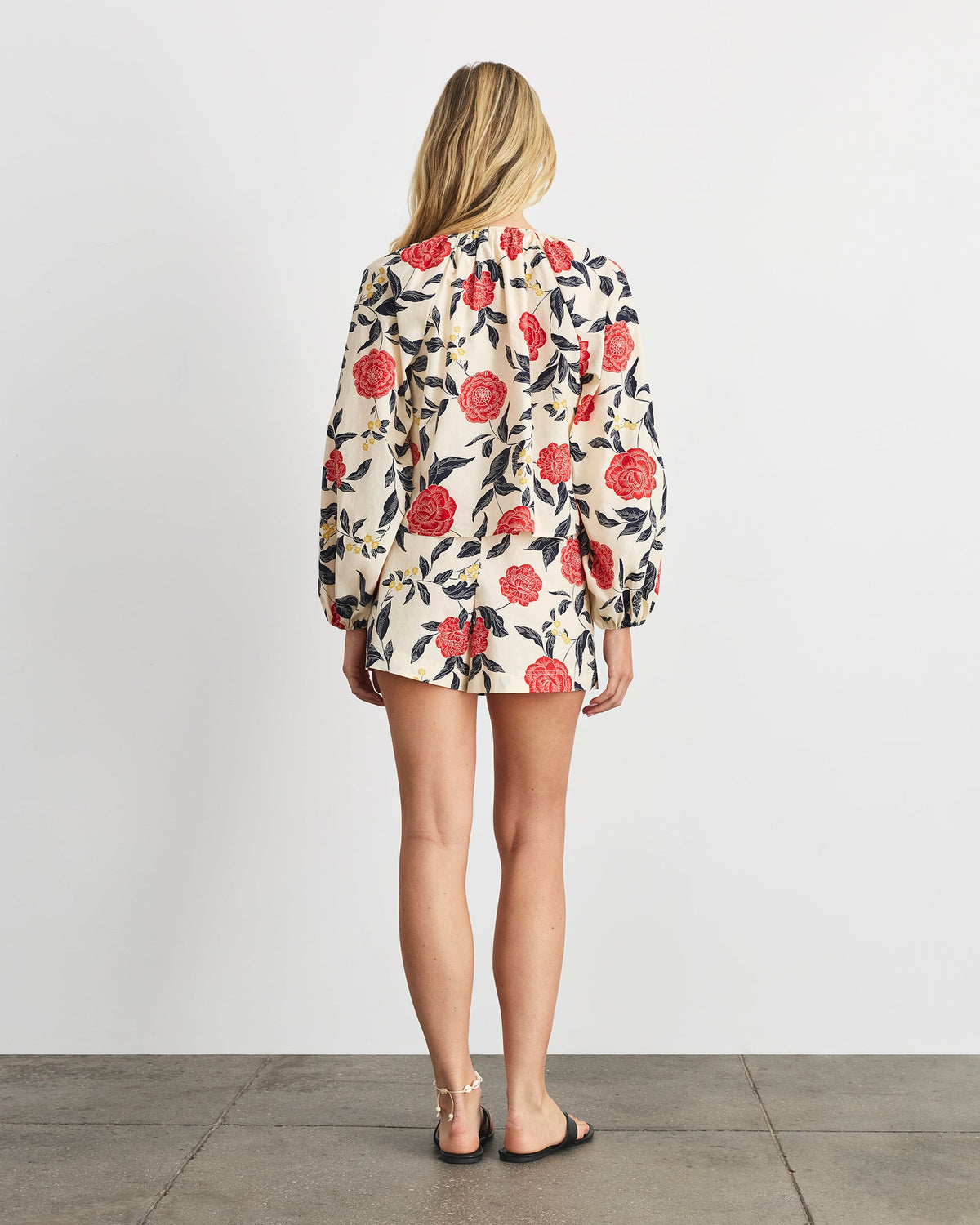 Adelina Top in Cream/Cardinal Red Multi