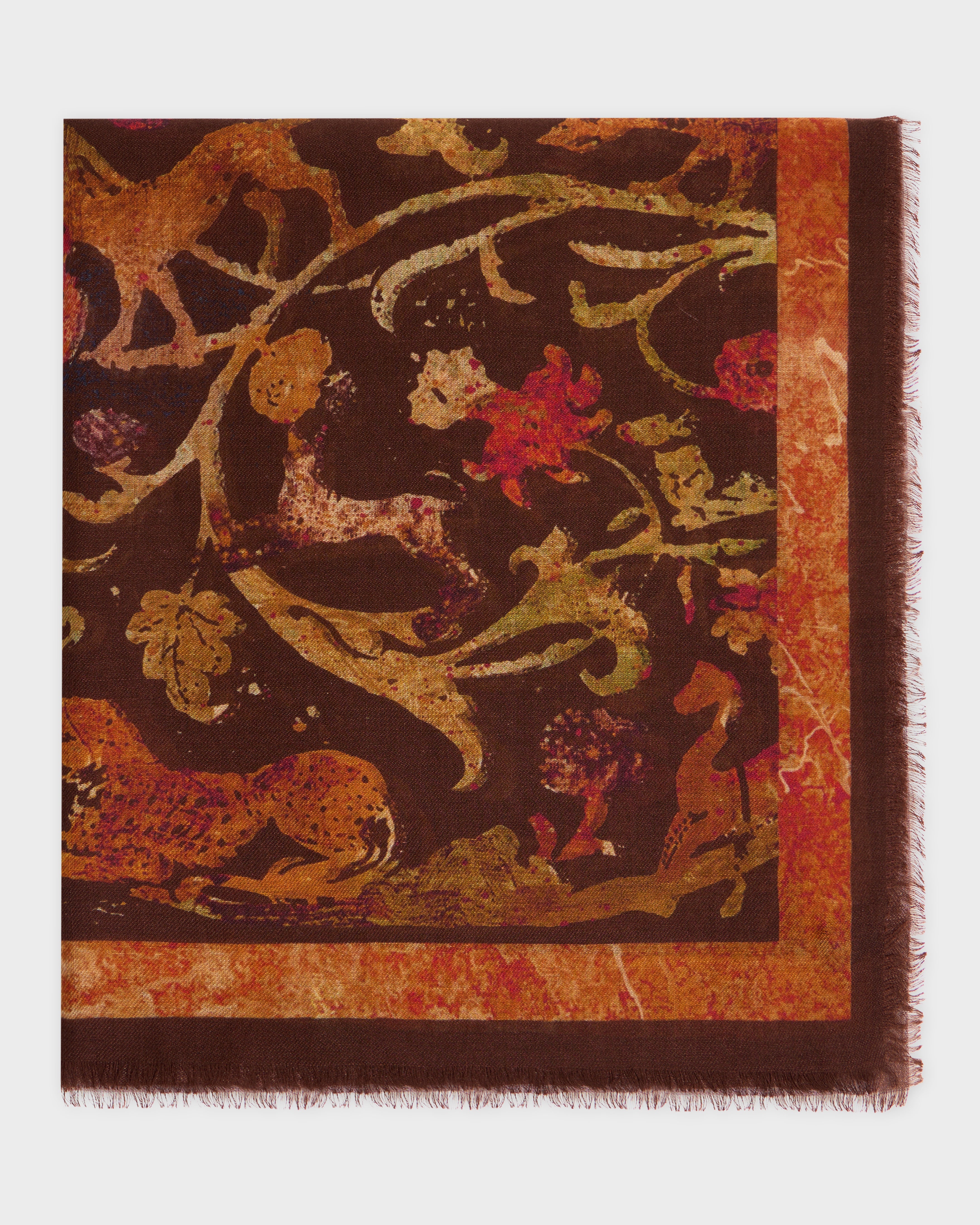 Cabana Pietra Dura Inspired Wool & Silk Scarf in Terracotta