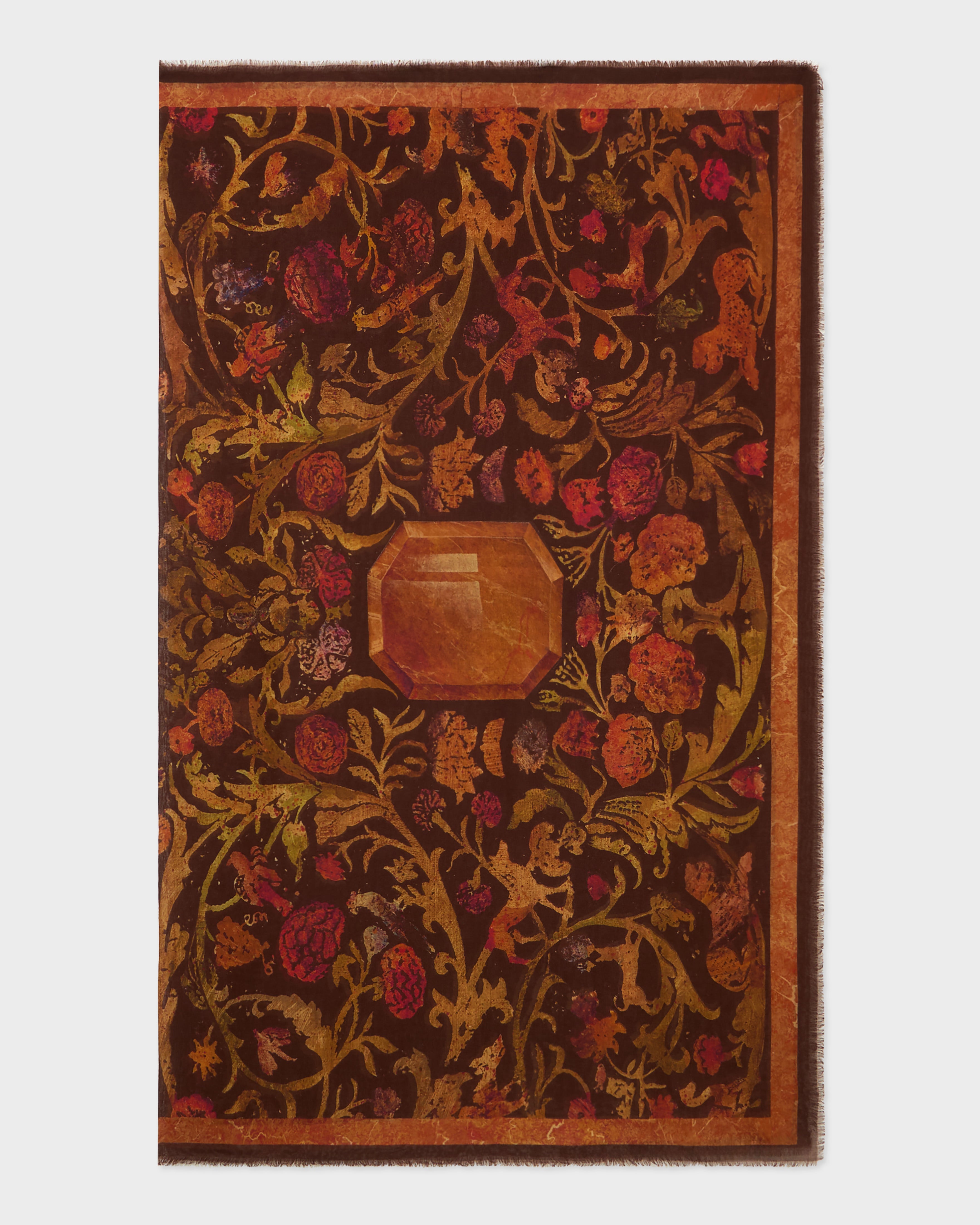 Cabana Pietra Dura Inspired Wool & Silk Scarf in Terracotta