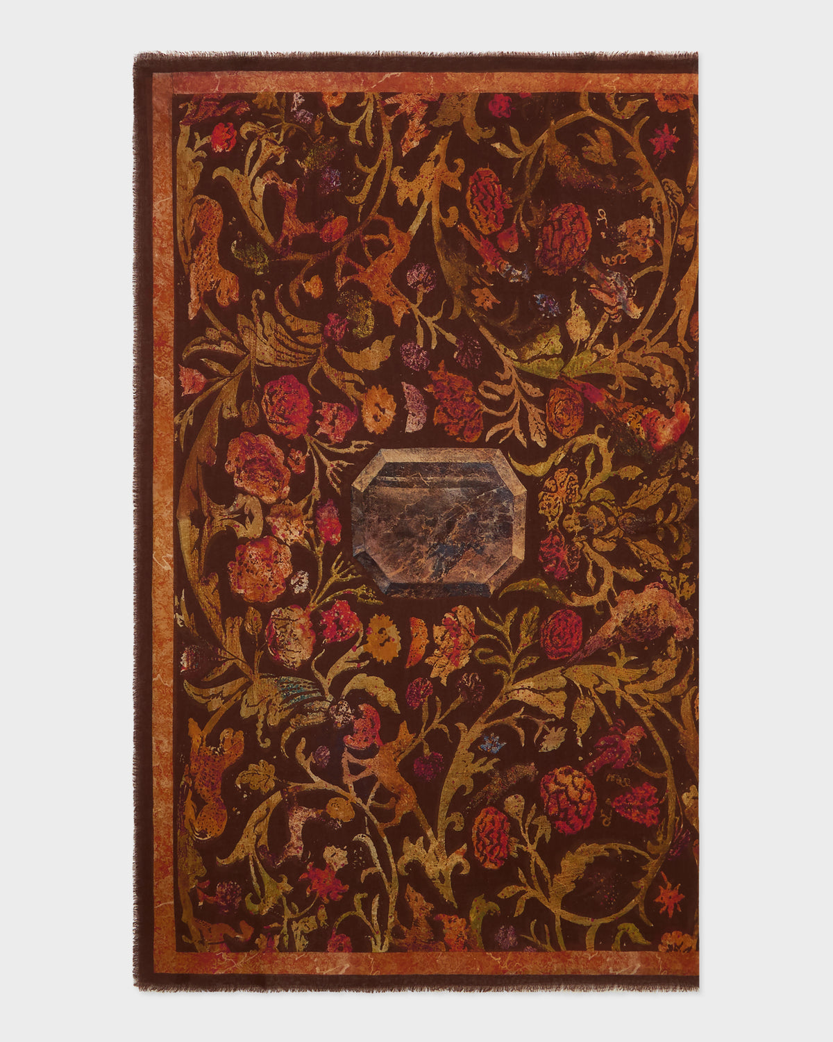 Cabana Pietra Dura Inspired Wool & Silk Scarf in Terracotta