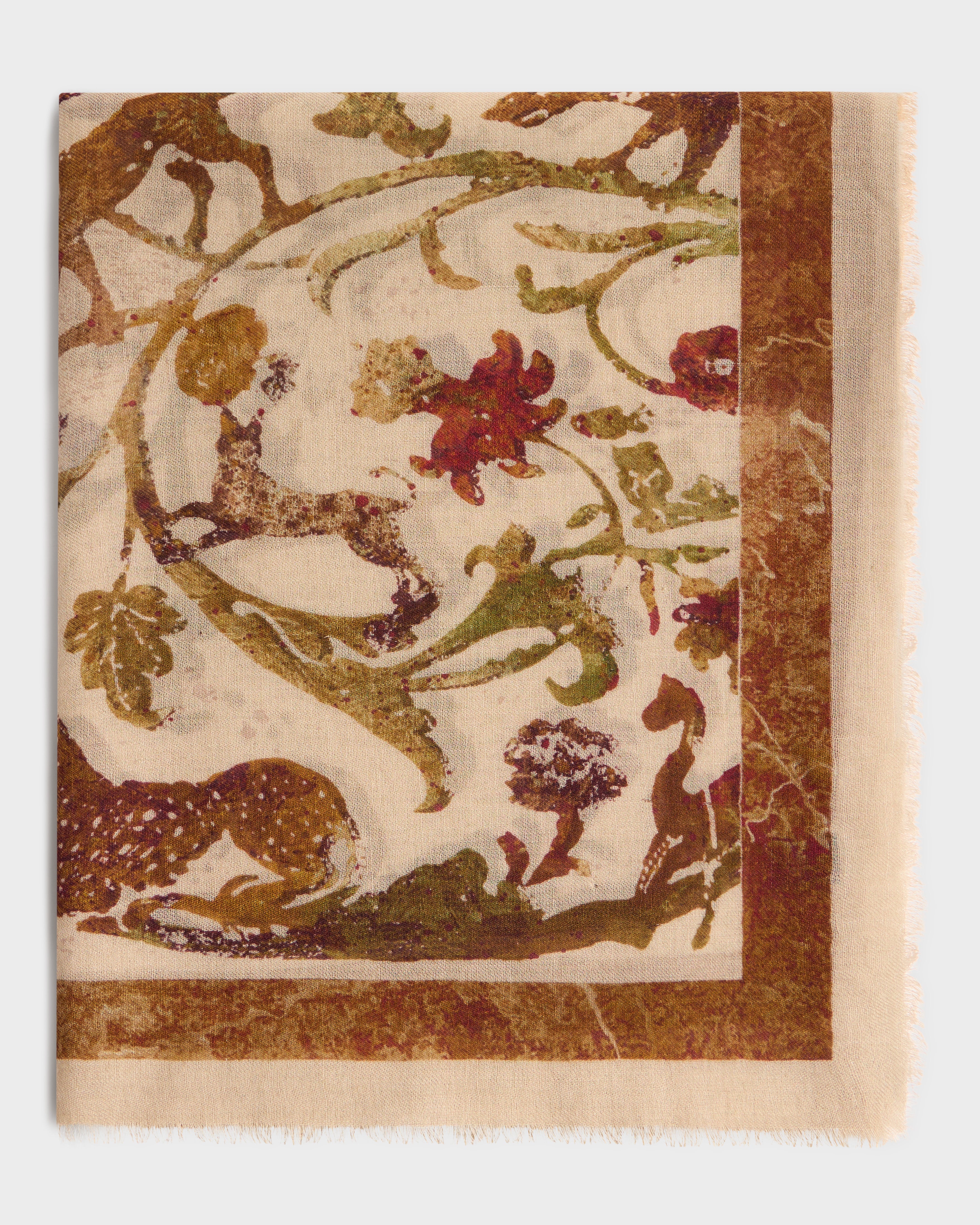 Cabana Pietra Dura Inspired Wool & Silk Scarf in Ivory