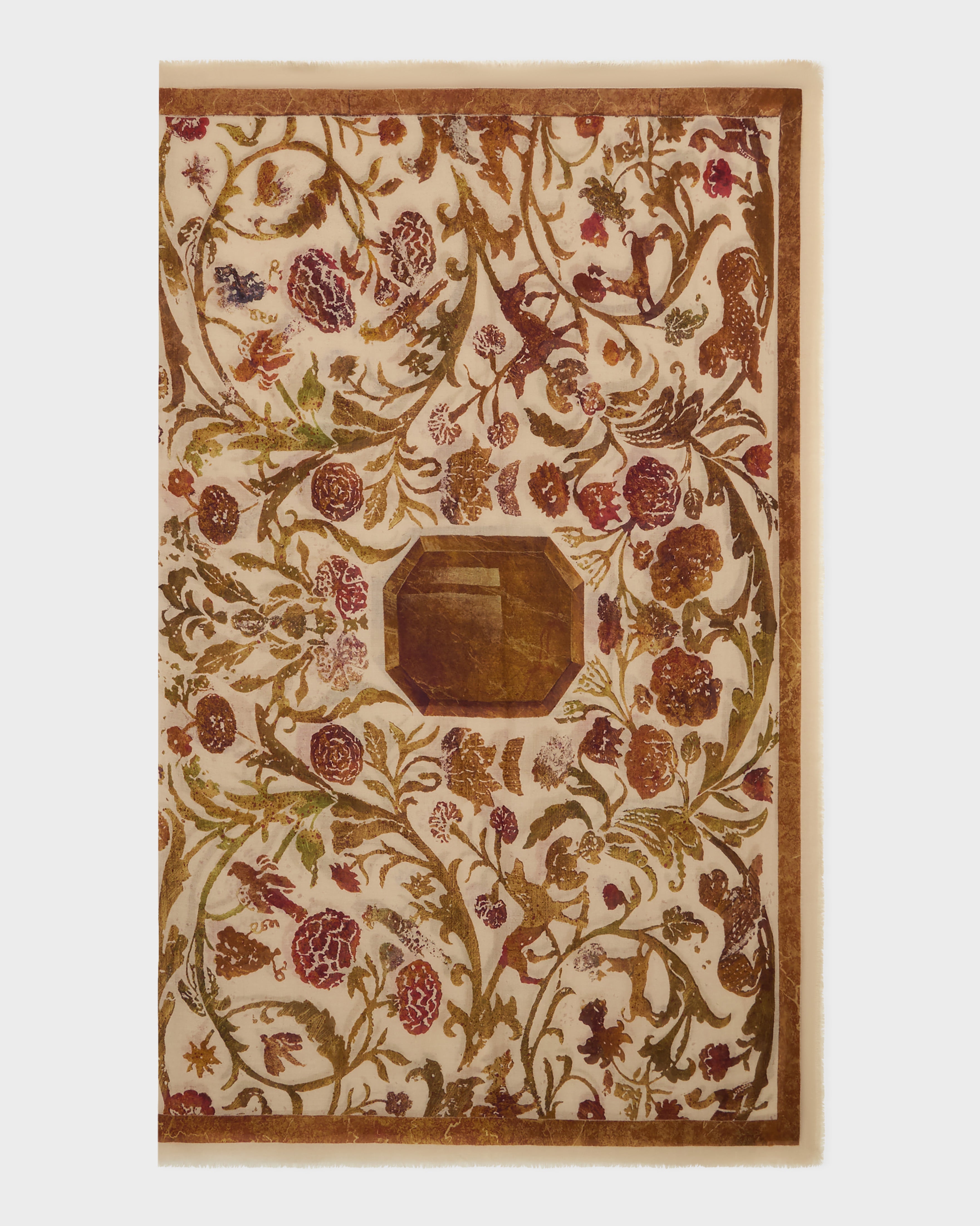 Cabana Pietra Dura Inspired Wool & Silk Scarf in Ivory