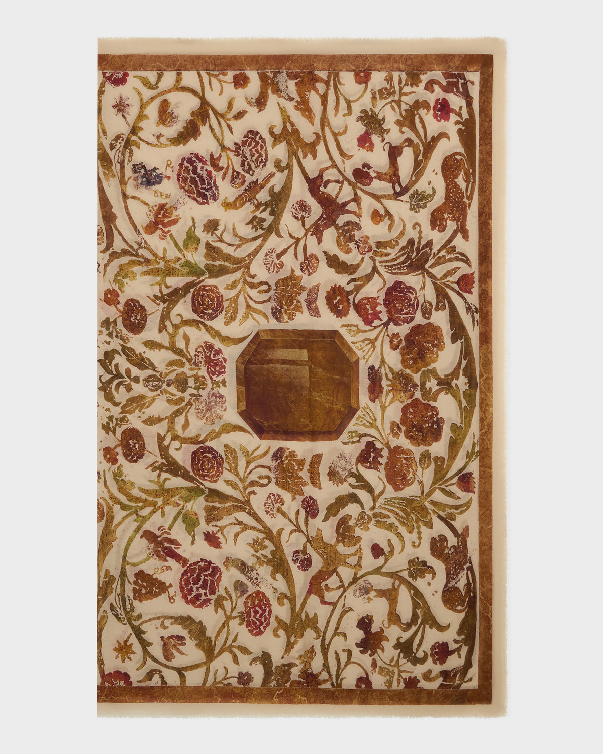 Cabana Pietra Dura Inspired Wool & Silk Scarf in Ivory