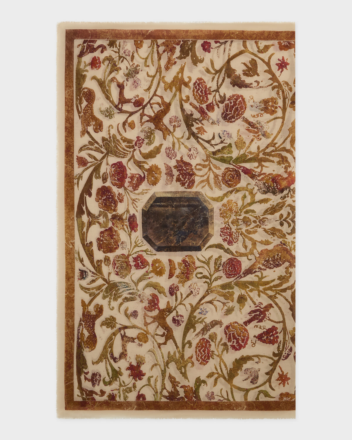 Cabana Pietra Dura Inspired Wool & Silk Scarf in Ivory