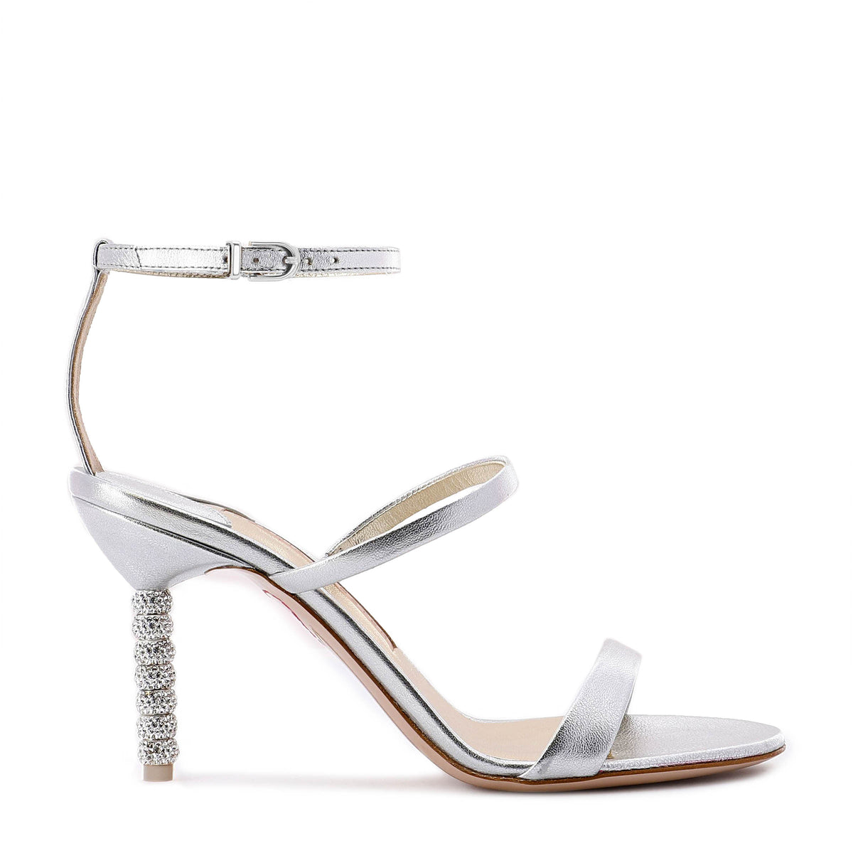 Rosalind Crystal Mid Sandal in Silver Nappa
