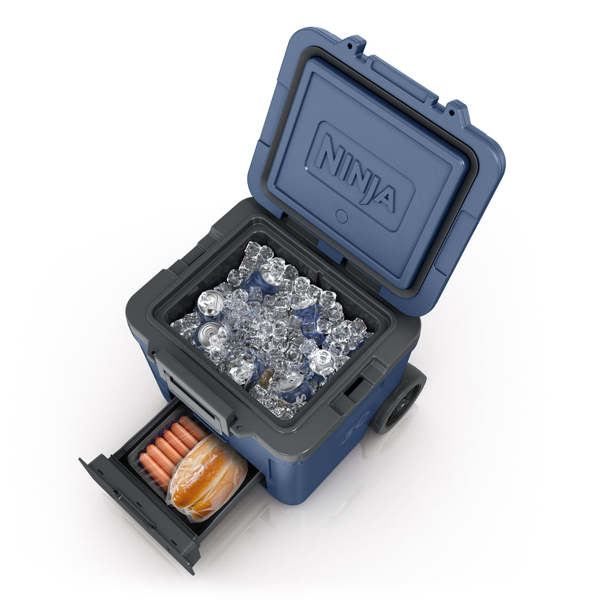 FrostVault 30 qt Wheeled Cooler with Cold Dry Zone in Lakeshore Blue