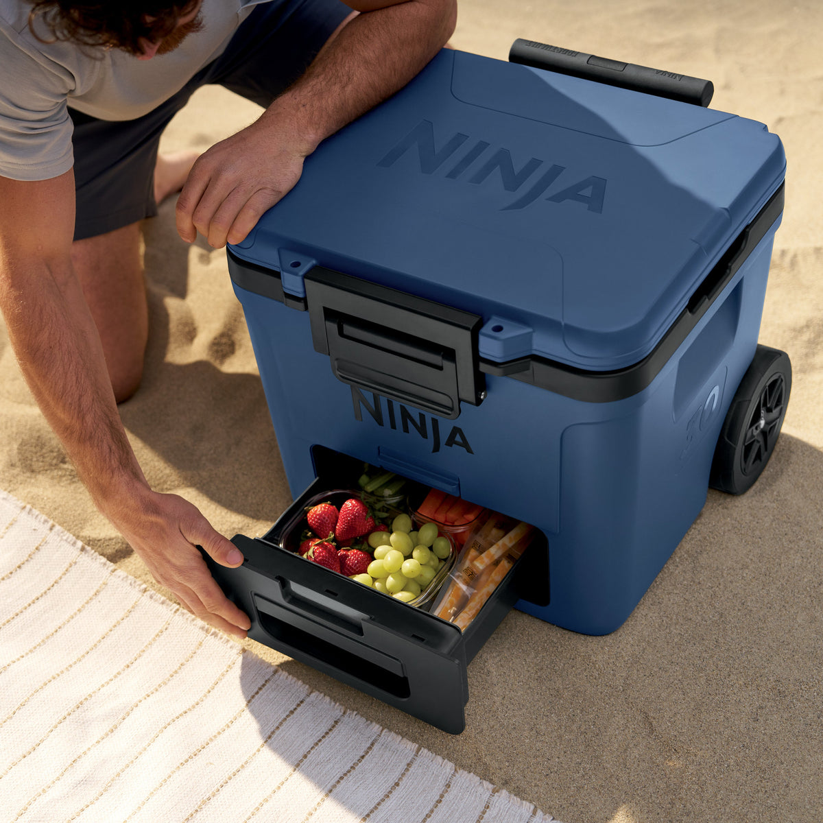 FrostVault 30 qt Wheeled Cooler with Cold Dry Zone in Lakeshore Blue