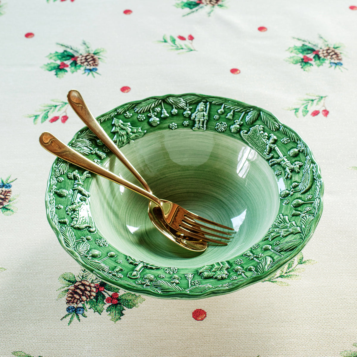 Fiabe di Natale Green Serving Bowl