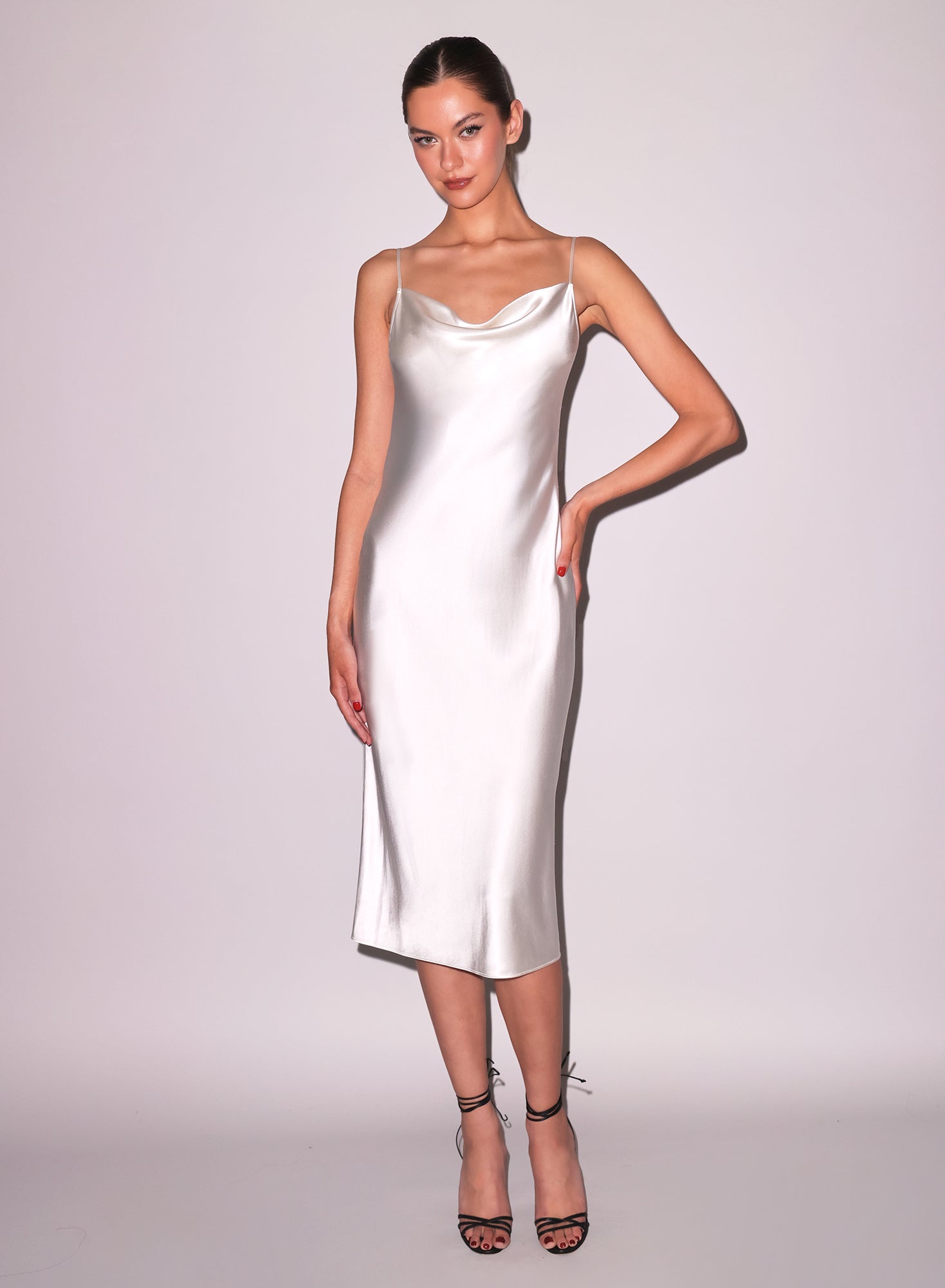 Cowl slip midi dress in ivory