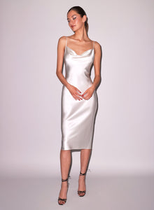 Cowl slip midi dress in ivory