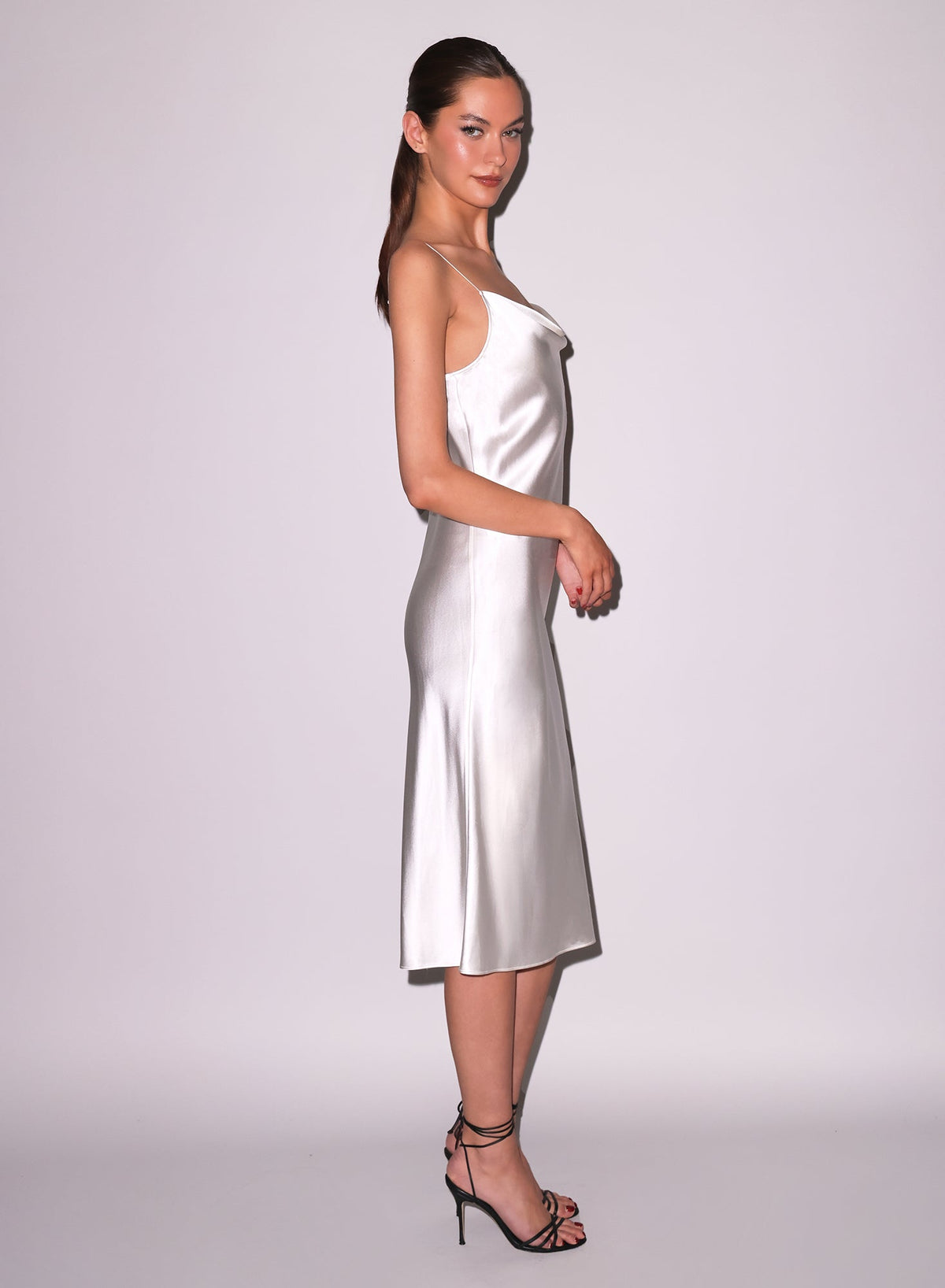 Cowl slip midi dress in ivory