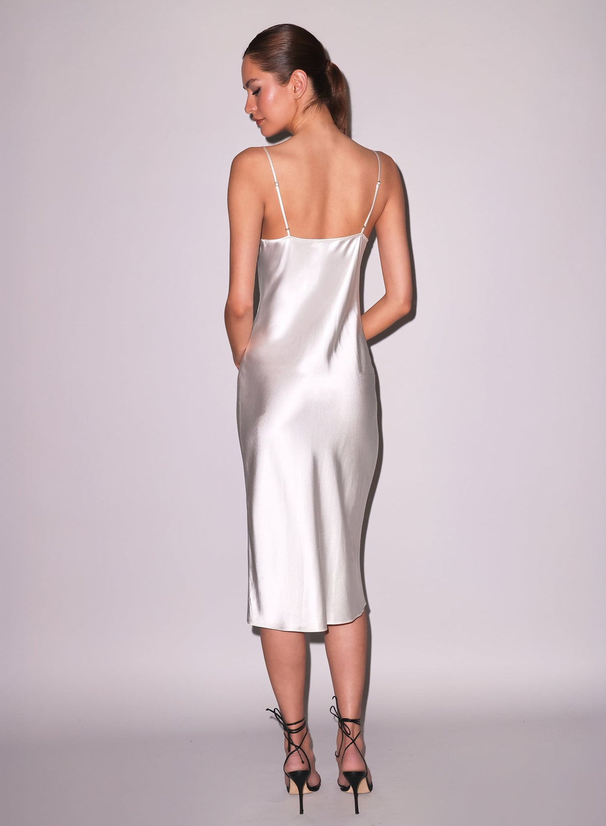 Cowl slip midi dress in ivory
