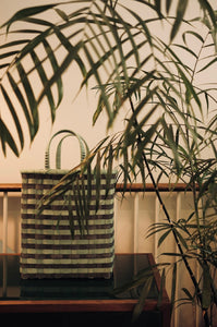 Retro-Striped Towel Tote in Maroon & Golden Yellow