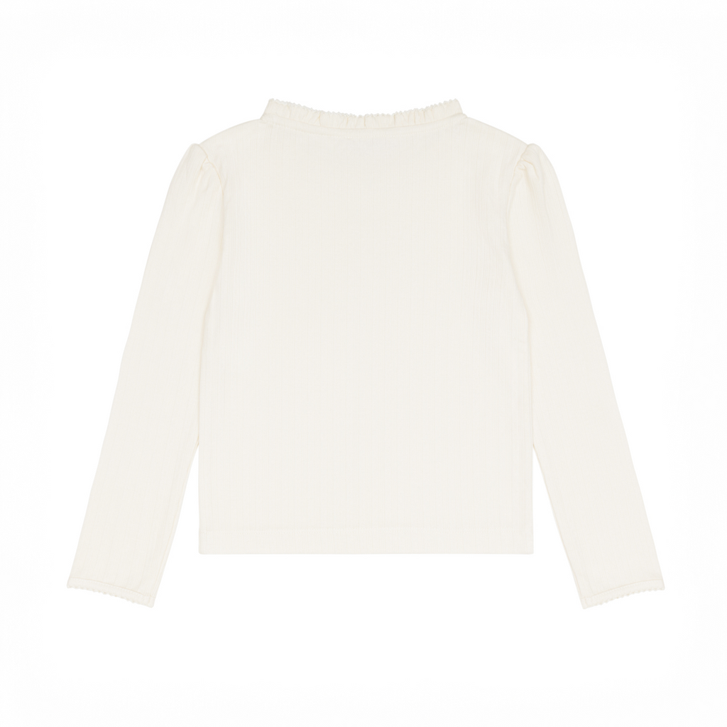 Girls’ Cream Ruffle Pointelle Long Sleeve Shirt