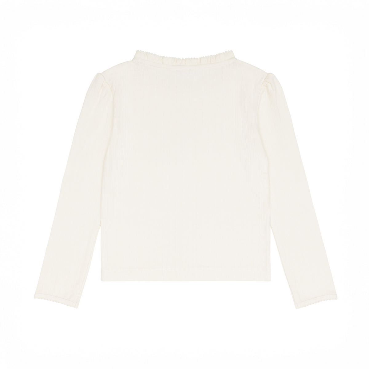 Girls’ Cream Ruffle Pointelle Long Sleeve Shirt