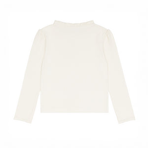Girls’ Cream Ruffle Pointelle Long Sleeve Shirt