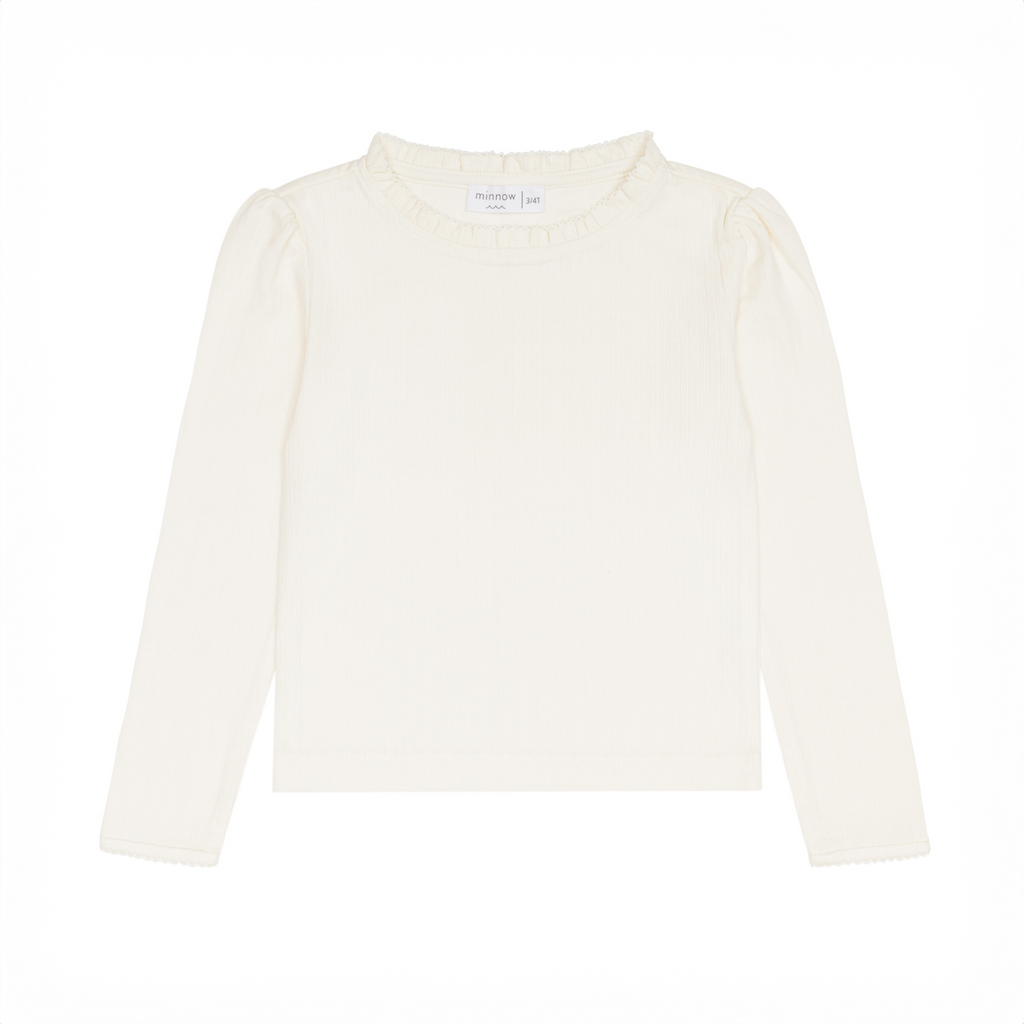 Girls’ Cream Ruffle Pointelle Long Sleeve Shirt