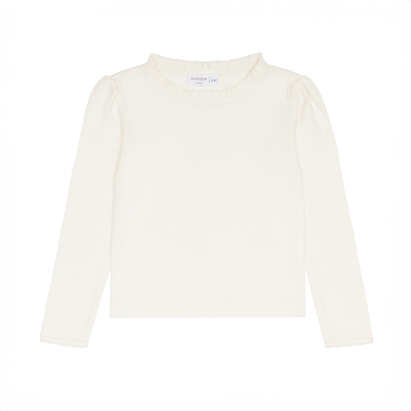 Girls’ Cream Ruffle Pointelle Long Sleeve Shirt
