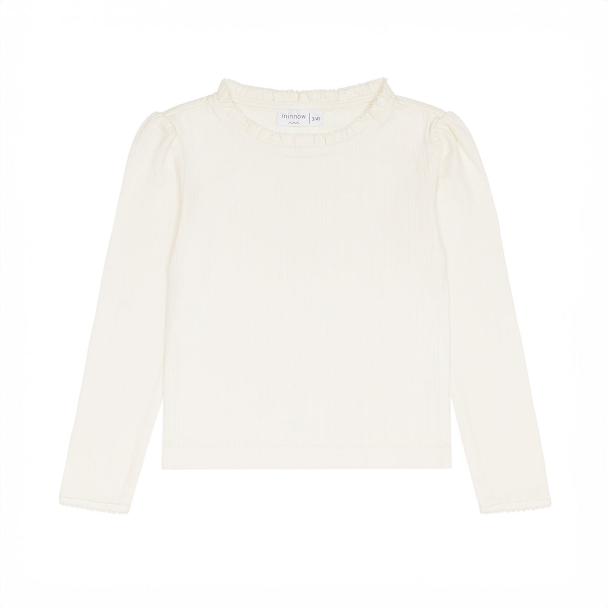 Girls’ Cream Ruffle Pointelle Long Sleeve Shirt