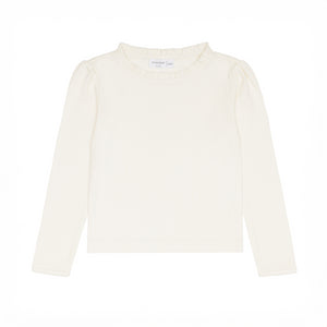Girls’ Cream Ruffle Pointelle Long Sleeve Shirt