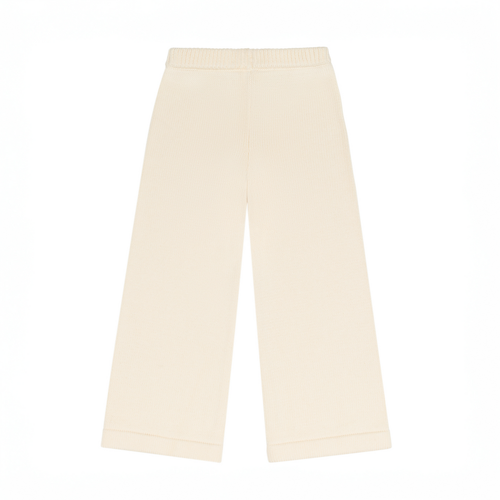 Unisex Cream Wide Leg Knit Pant