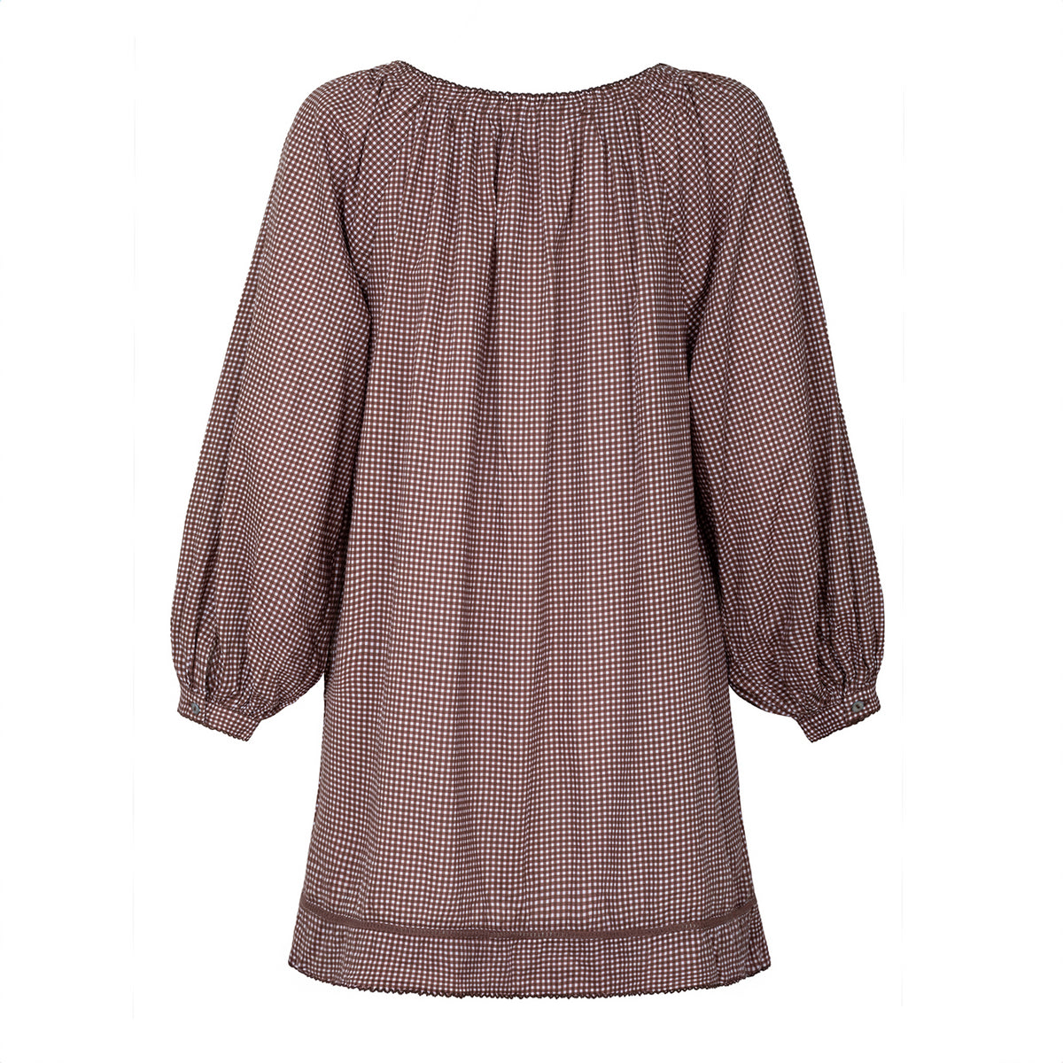 Women’s Cocoa Gingham Long Sleeve Cotton Coverup