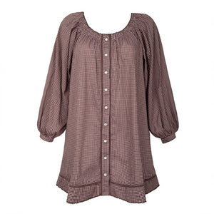 Women’s Cocoa Gingham Long Sleeve Cotton Coverup