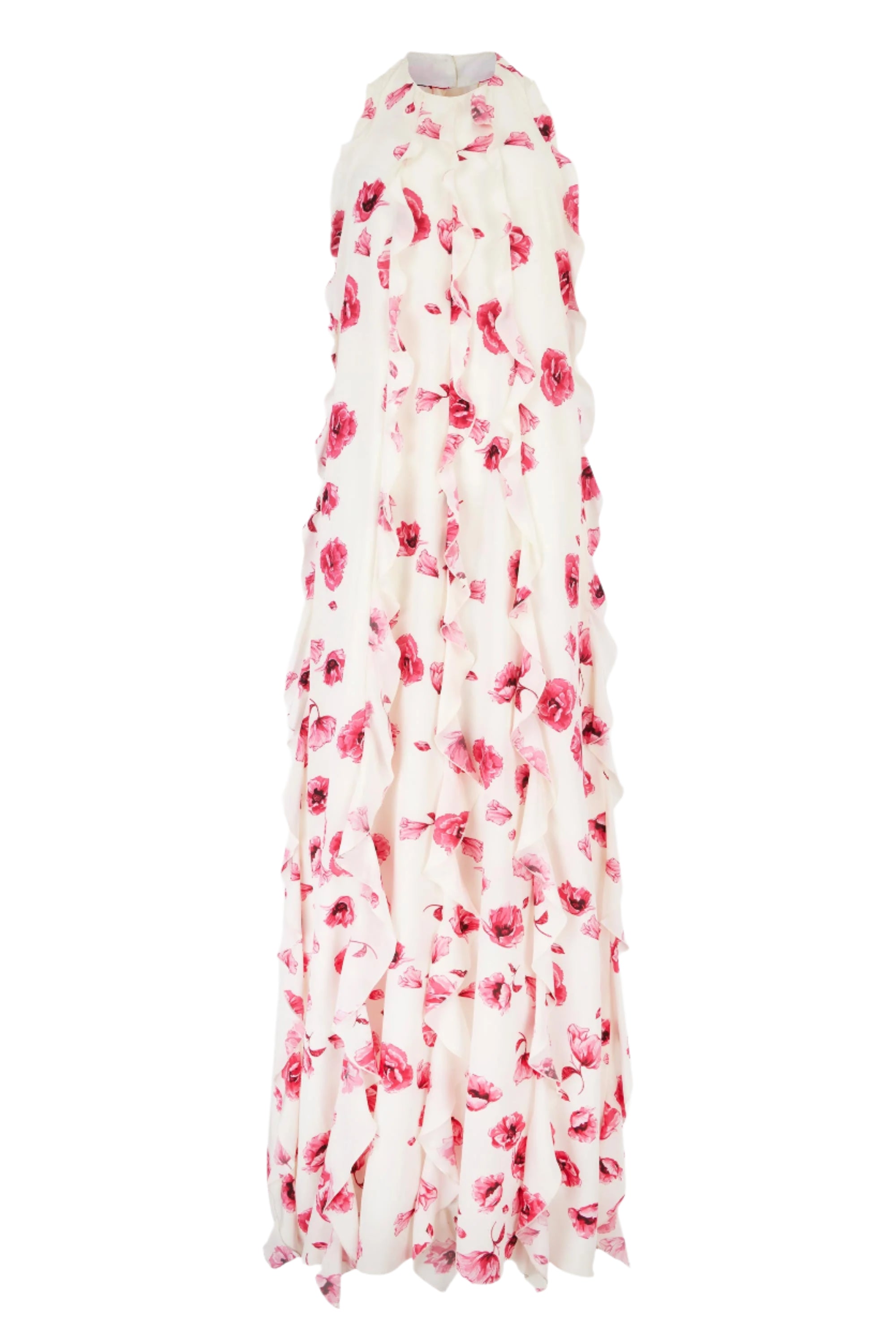 Fleurine Dress In Pink Poppies Silk Crepe De Chine