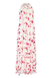 Fleurine Dress In Pink Poppies Silk Crepe De Chine