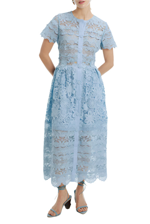Hibiscus Midi Dress in Sky