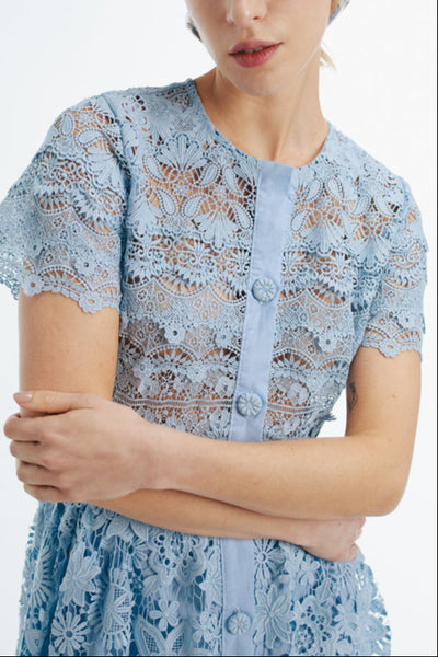 short sleeve hibiscus guipure dress Oscar de la Renta Chin Hibiscus Faille Midi Dress