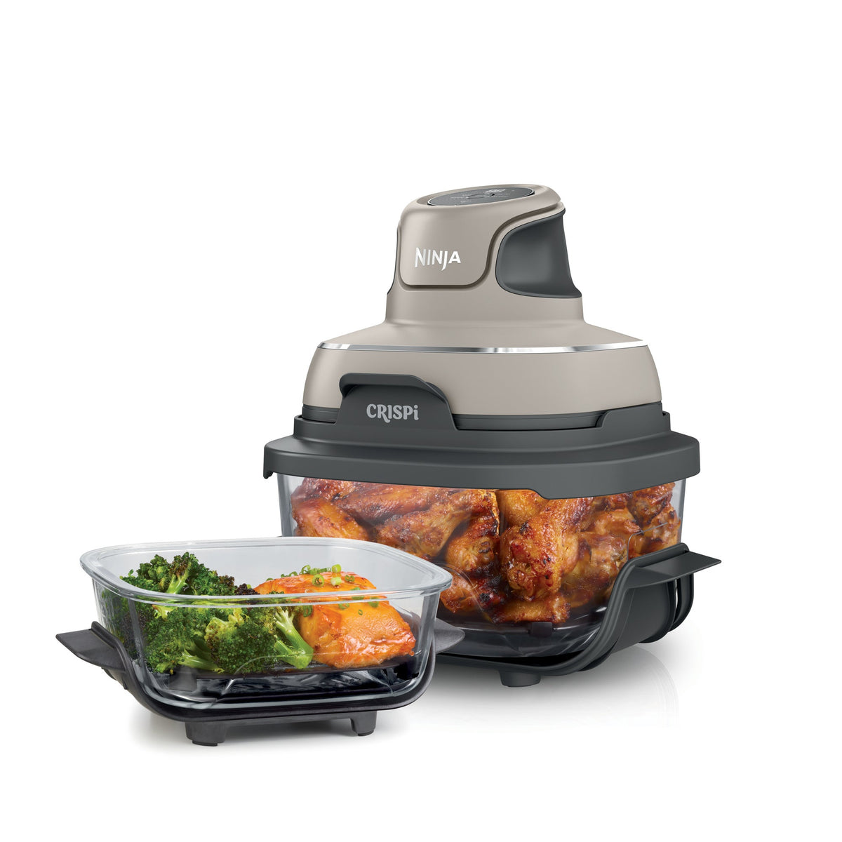Crispi 4-in-1 Portable Glass Air Fryer Cooking System in Stone