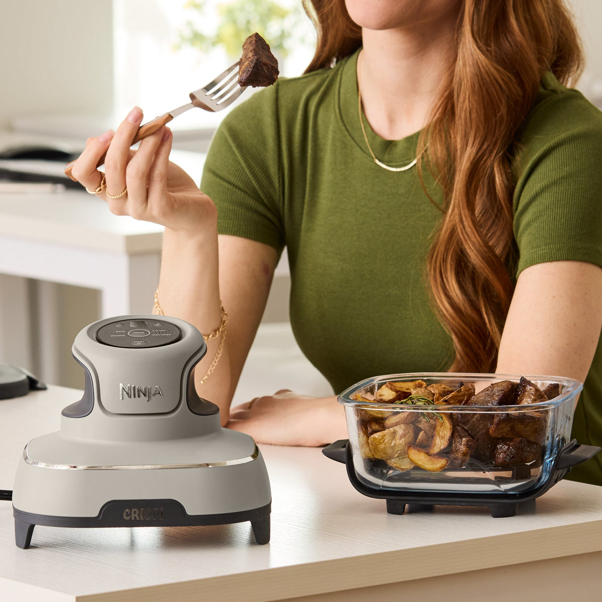 Crispi 4-in-1 Portable Glass Air Fryer Cooking System in Stone