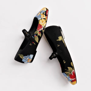 Larroudé x Markarian Flat In Floral Wool and Black Embroidery