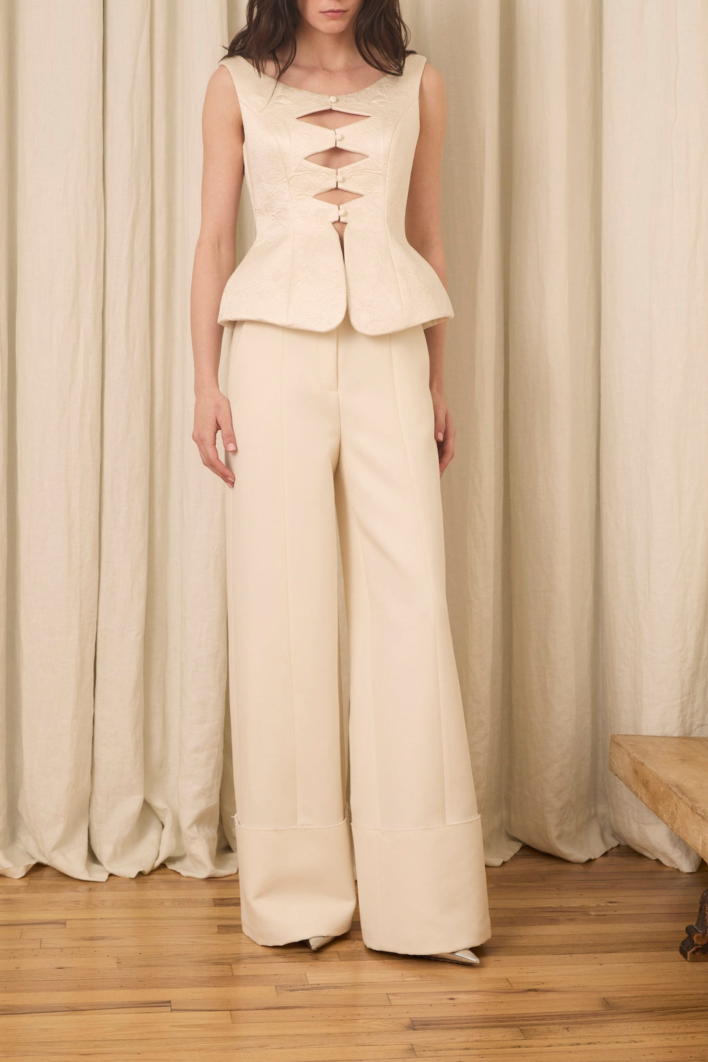 Freya Wide Leg Pant in Wool & Cotton Suiting