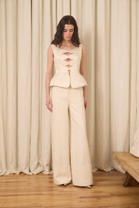 Freya Wide Leg Pant in Wool & Cotton Suiting