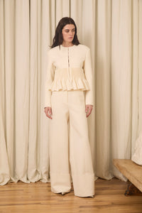 Freya Wide Leg Pant in Wool & Cotton Suiting