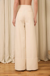 Freya Wide Leg Pant in Wool & Cotton Suiting