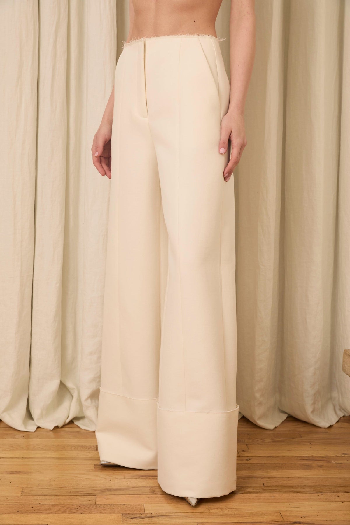 Freya Wide Leg Pant in Wool & Cotton Suiting