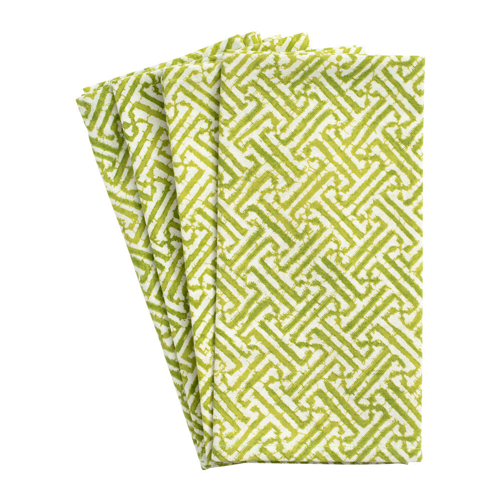 Fretwork Cloth Dinner Napkins in Green, Set of 4