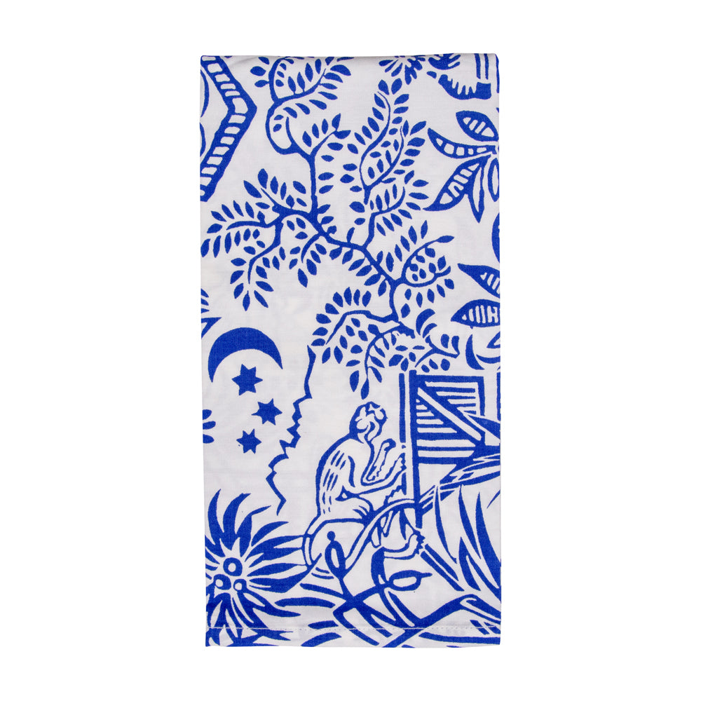 Pagoda Toile Cotton Dinner Napkins in Blue & White, Set of 4