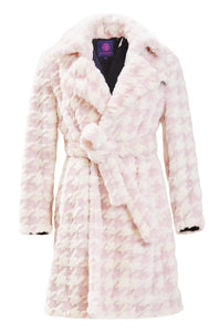 Juliette Faux Fur Houndstooth Coat in Pink