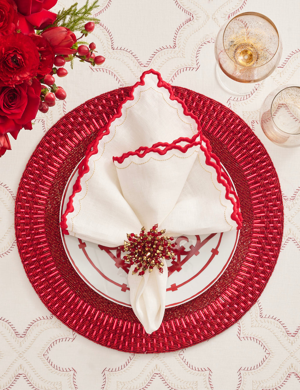 Aster Napkin Ring in Red, Set of 4