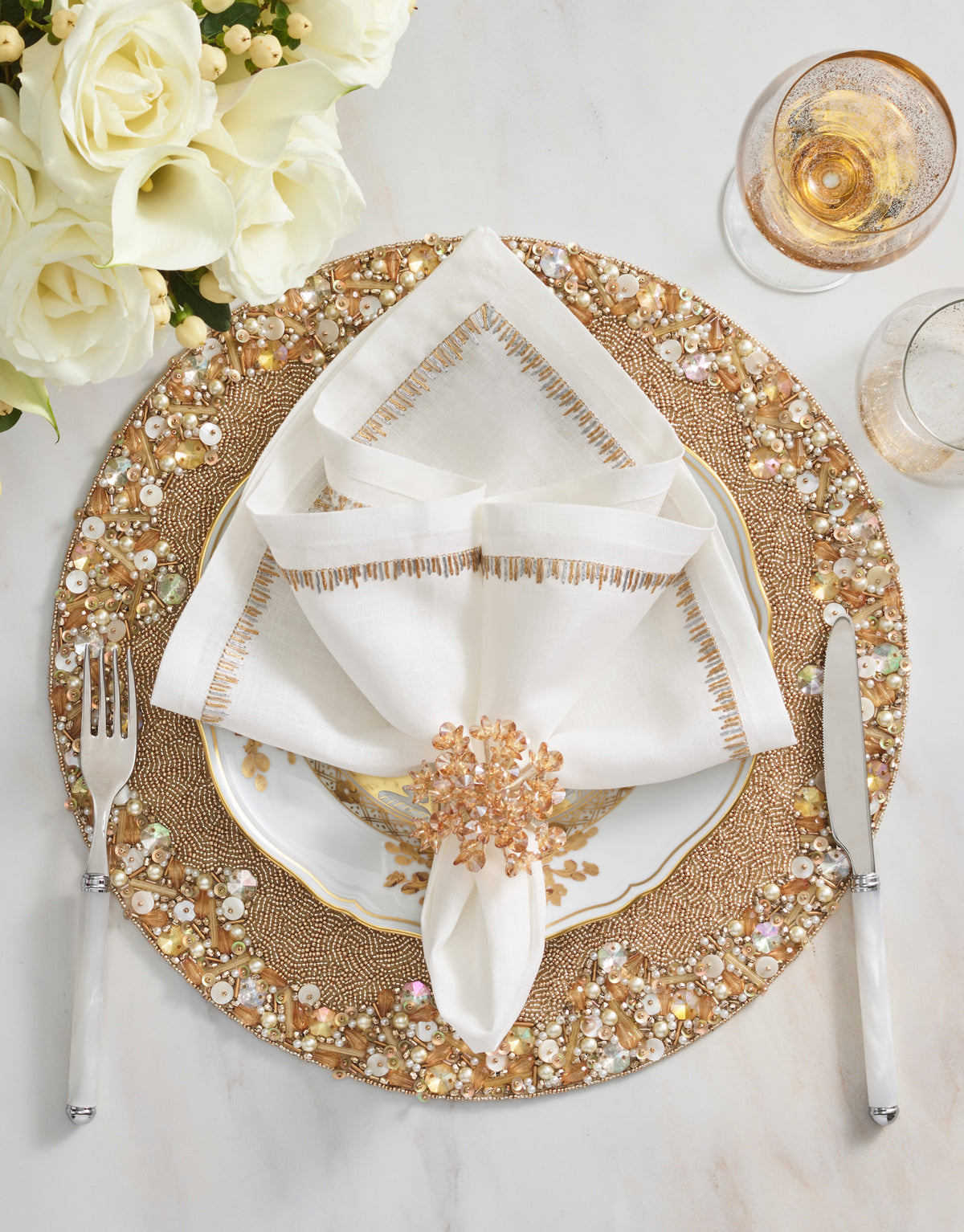 Aster Napkin Ring in Champagne, Set of 4