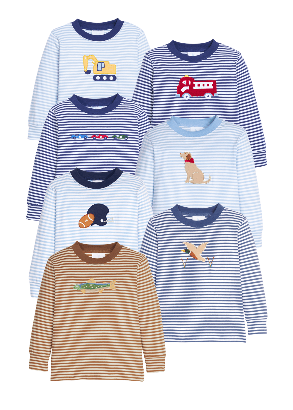 Little English boy's knit long sleeve applique tshirts in various stripes and motifs